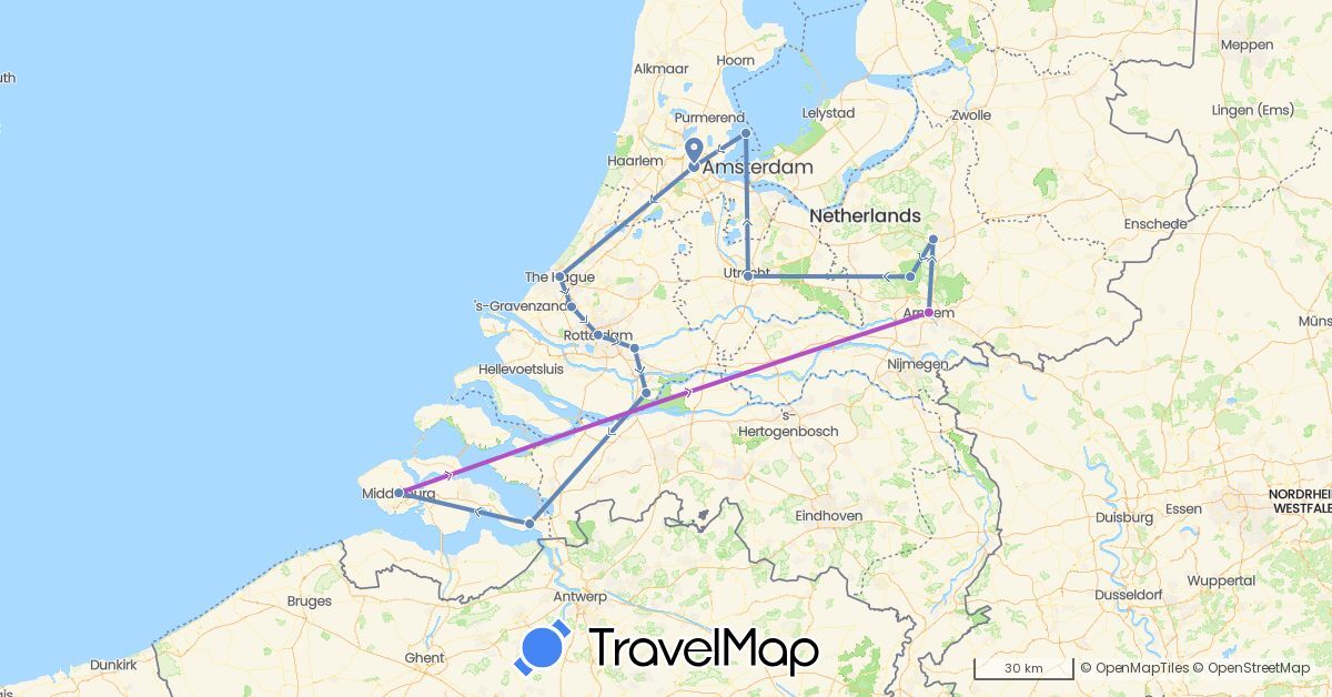 TravelMap itinerary: driving, cycling, train in Netherlands (Europe)